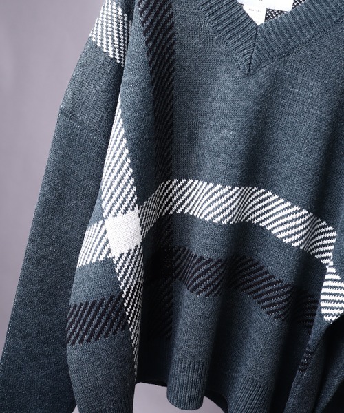 rovtski（ロフトスキー）の「AFYF 5GV NECK CHILDEN/ビッグシルエット Vネック チルデンニットセーター（ニット/セーター・メンズ・ブラック/ダークグリーン/ライトベージュ・FREE）」の12枚目の写真