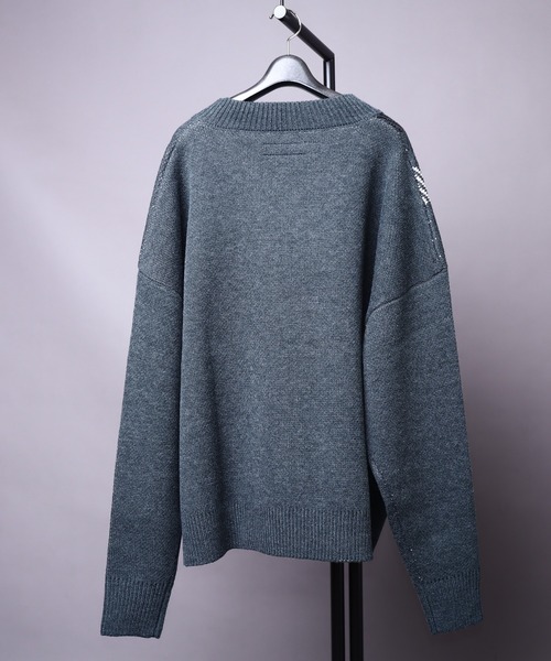 rovtski（ロフトスキー）の「AFYF 5GV NECK CHILDEN/ビッグシルエット Vネック チルデンニットセーター（ニット/セーター・メンズ・ブラック/ダークグリーン/ライトベージュ・FREE）」の7枚目の写真