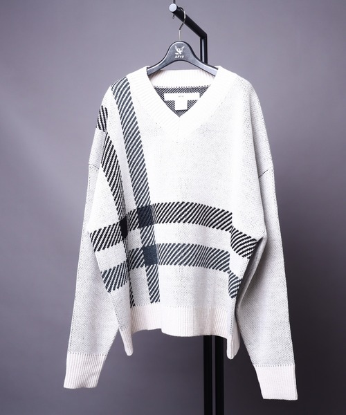 rovtski（ロフトスキー）の「AFYF 5GV NECK CHILDEN/ビッグシルエット Vネック チルデンニットセーター（ニット/セーター・メンズ・ブラック/ダークグリーン/ライトベージュ・FREE）」の16枚目の写真