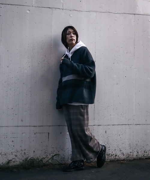 rovtski（ロフトスキー）の「AFYF 5GV NECK CHILDEN/ビッグシルエット Vネック チルデンニットセーター（ニット/セーター・メンズ・ブラック/ダークグリーン/ライトベージュ・FREE）」の21枚目の写真