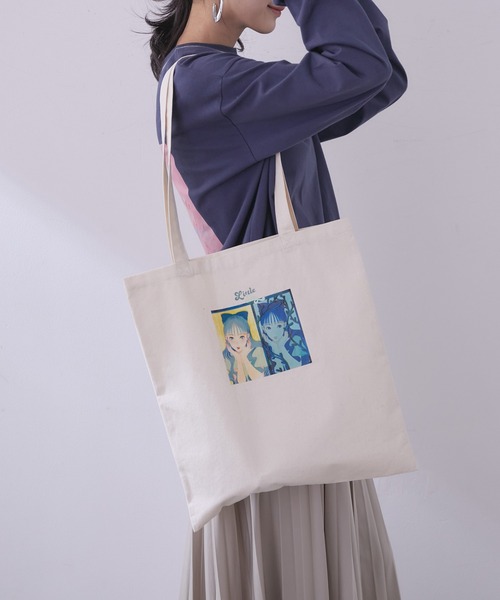 セール Web限定 コラボ ミチ 藍にいなイラストプリントキャンバスエコバッグ トートバッグ Vis A Vis ビサビ のファッション通販 Zozotown