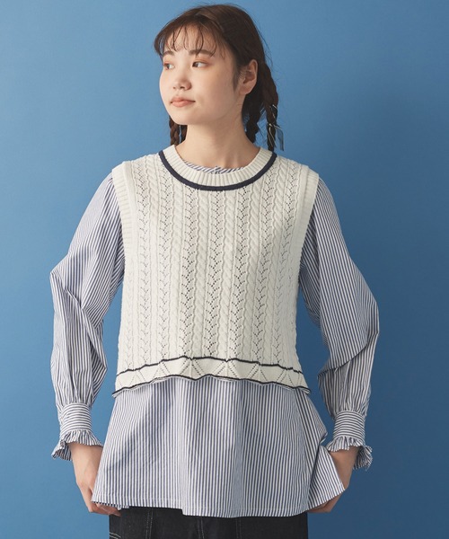 Malle(マル)の「●malle Cotton/Linen ショートベスト(ベスト・レディース・ブラック/ホワイト×ネイビー/ライトカーキ/ベージュ・FREE)」の6枚目の写真