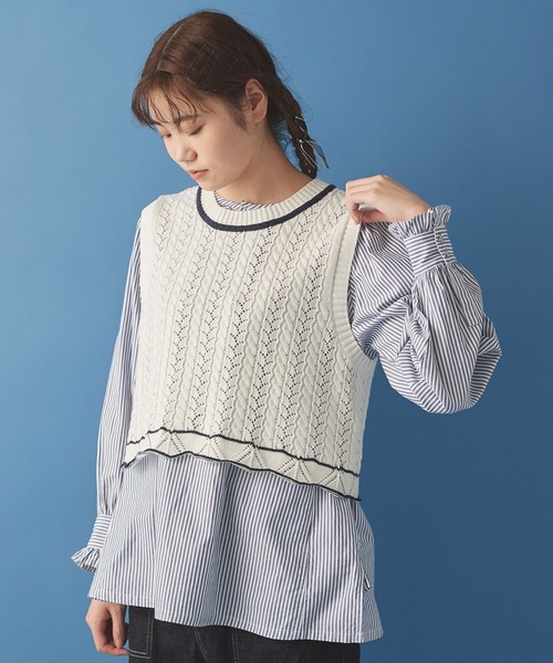 Malle(マル)の「●malle Cotton/Linen ショートベスト(ベスト・レディース・ブラック/ホワイト×ネイビー/ライトカーキ/ベージュ・FREE)」の16枚目の写真