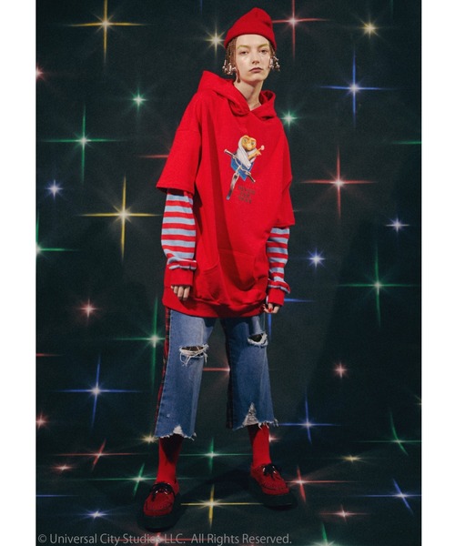 Candy Stripper（キャンディストリッパー）の「//E.T.×Candy Stripper//E.T.LAYERED（パーカー・レディース・ブラック/レッド/アイボリー・2）」の16枚目の写真