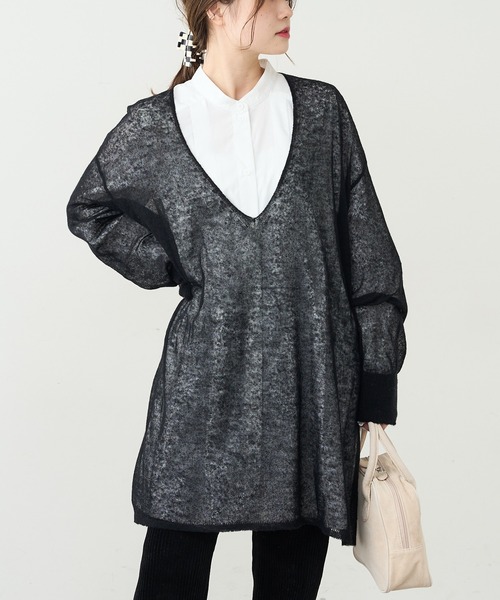 PUAL CE CIN（ピュアルセシン）の「モヘア混チュニック（ニット/セーター・レディース・ブラック/ブラウン/ブルー・FREE）」の7枚目の写真