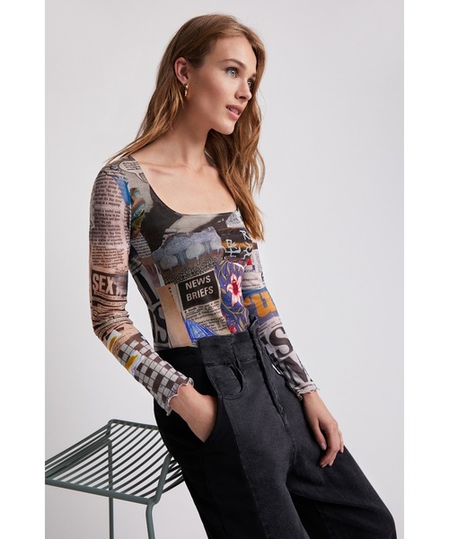 Desigual（デシグアル）の「ニュースペーパー チュールボディスーツ（その他トップス・レディース・ブラック・M/S/XL/XS/L）」の6枚目の写真