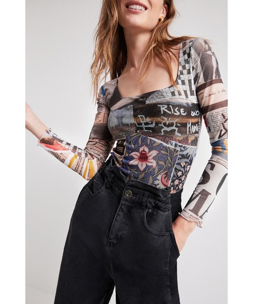 Desigual（デシグアル）の「ニュースペーパー チュールボディスーツ（その他トップス・レディース・ブラック・M/S/XL/XS/L）」の7枚目の写真