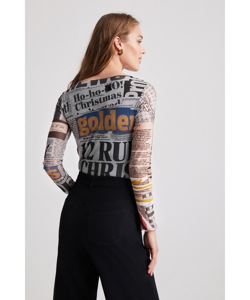 Desigual（デシグアル）の「ニュースペーパー チュールボディスーツ（その他トップス・レディース・ブラック・M/S/XL/XS/L）」の5枚目の写真