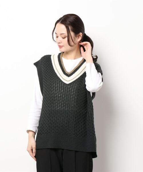 Samansa Mos2 blue（サマンサモスモスブルー）の「チルデンニットベスト（ベスト・レディース・キナリ/チャコール/ベージュ・ﾌﾘ-）」の7枚目の写真