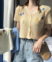 Cham.（チャム）の「透かし編み花柄カーディガン（シャツ/ブラウス）」