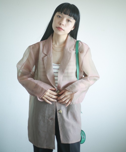 spoon store(スプーンストア)の「シアージャケットセットアップ(テーラードジャケット・レディース・ピンク/ベージュ・フリー)」の2枚目の写真