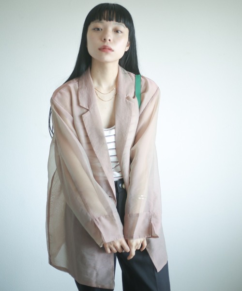 spoon store(スプーンストア)の「シアージャケットセットアップ(テーラードジャケット・レディース・ピンク/ベージュ・フリー)」の3枚目の写真