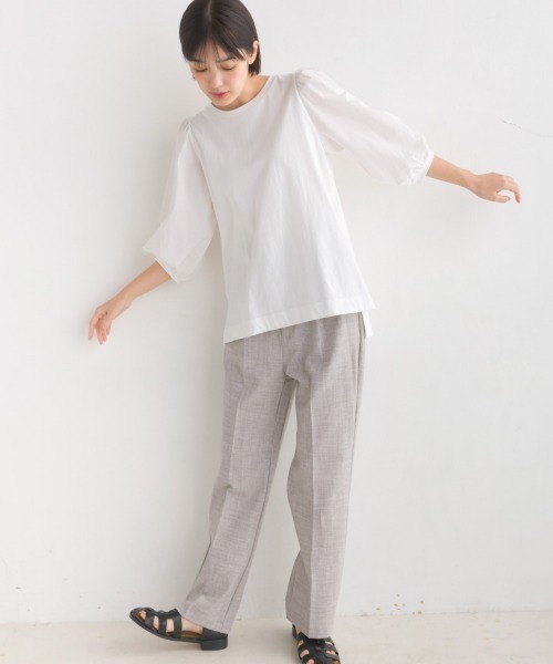 OMNES（オムネス）の「ストレッチ杢センタープレススラックスパンツ（スラックス・レディース・ベージュ/グレー・FREE）」の13枚目の写真