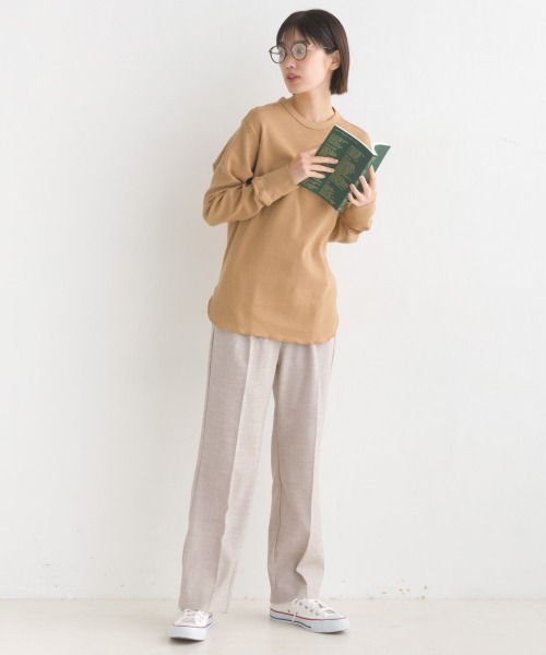 OMNES（オムネス）の「ストレッチ杢センタープレススラックスパンツ（スラックス・レディース・ベージュ/グレー・FREE）」の17枚目の写真