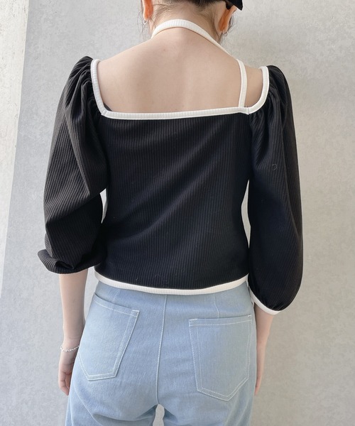 lilLilly（リルリリー）の「リブチョーカートップス（Tシャツ/カットソー・レディース・ベージュ/ブラック/ブルー・FREE）」の6枚目の写真