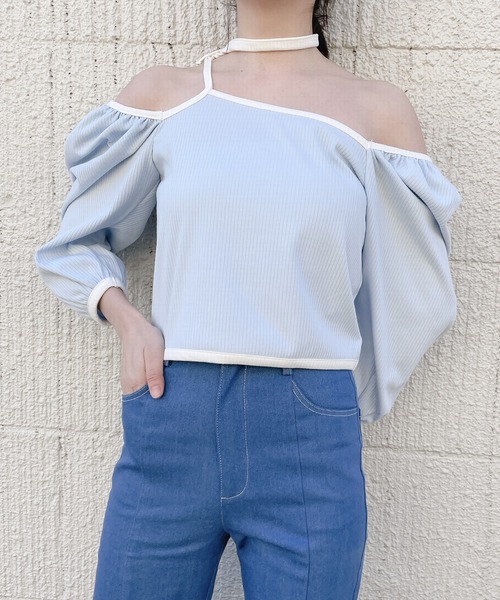 lilLilly（リルリリー）の「リブチョーカートップス（Tシャツ/カットソー・レディース・ベージュ/ブラック/ブルー・FREE）」の12枚目の写真