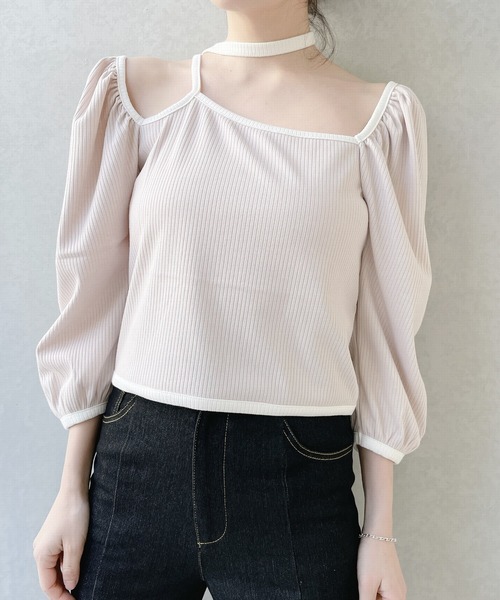 lilLilly（リルリリー）の「リブチョーカートップス（Tシャツ/カットソー・レディース・ベージュ/ブラック/ブルー・FREE）」の15枚目の写真