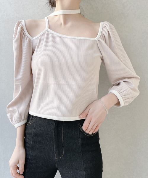 lilLilly（リルリリー）の「リブチョーカートップス（Tシャツ/カットソー・レディース・ベージュ/ブラック/ブルー・FREE）」の16枚目の写真