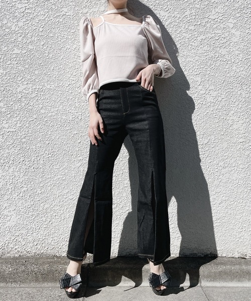 lilLilly（リルリリー）の「リブチョーカートップス（Tシャツ/カットソー・レディース・ベージュ/ブラック/ブルー・FREE）」の19枚目の写真