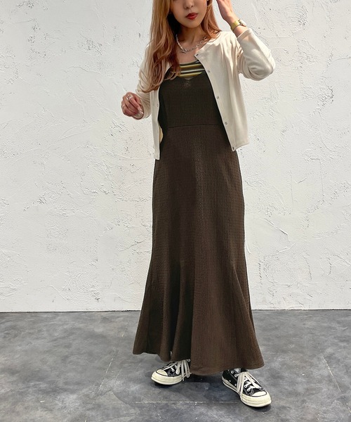 apres jour mignon（アプレジュールミニョン）の「クシュクシュクロスキャミワンピ【ZOZOTOWN限定アイテム】（ワンピース・レディース・ブラウン系その他/オレンジ/ブラック・フリー/X-LARGE）」の12枚目の写真