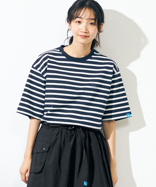 SHARE PARK(シェアパーク)の「【UNISEX】UVカット ボーダーロゴTシャツ(Tシャツ/カットソー・メンズ・ホワイト系1/ブルー系1・X-SMALL/LARGE/SMALL/MEDIUM/X-LARGE)」の1枚目の写真