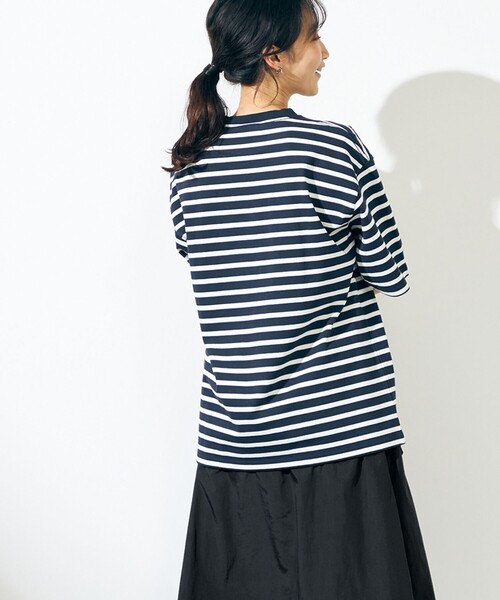 SHARE PARK(シェアパーク)の「【UNISEX】UVカット ボーダーロゴTシャツ(Tシャツ/カットソー・メンズ・ホワイト系1/ブルー系1・X-SMALL/LARGE/SMALL/MEDIUM/X-LARGE)」の5枚目の写真