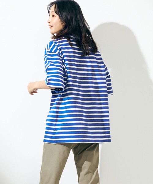SHARE PARK(シェアパーク)の「【UNISEX】UVカット ボーダーロゴTシャツ(Tシャツ/カットソー・メンズ・ホワイト系1/ブルー系1・X-SMALL/LARGE/SMALL/MEDIUM/X-LARGE)」の7枚目の写真