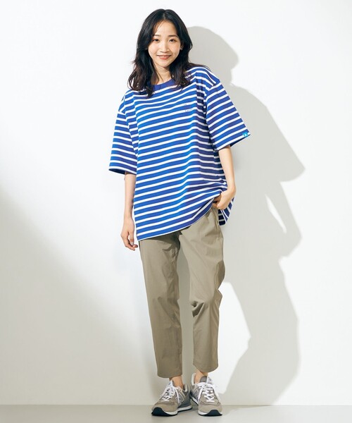 SHARE PARK(シェアパーク)の「【UNISEX】UVカット ボーダーロゴTシャツ(Tシャツ/カットソー・メンズ・ホワイト系1/ブルー系1・X-SMALL/LARGE/SMALL/MEDIUM/X-LARGE)」の8枚目の写真