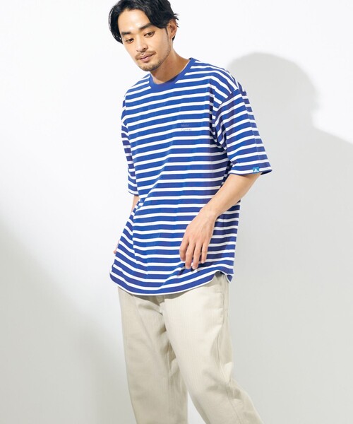 SHARE PARK(シェアパーク)の「【UNISEX】UVカット ボーダーロゴTシャツ(Tシャツ/カットソー・メンズ・ホワイト系1/ブルー系1・X-SMALL/LARGE/SMALL/MEDIUM/X-LARGE)」の9枚目の写真