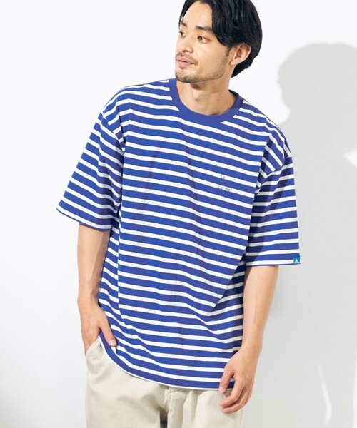 SHARE PARK(シェアパーク)の「【UNISEX】UVカット ボーダーロゴTシャツ(Tシャツ/カットソー・メンズ・ホワイト系1/ブルー系1・X-SMALL/LARGE/SMALL/MEDIUM/X-LARGE)」の10枚目の写真