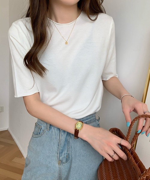 Ulysses（ユリシス）の「ラウンドネック5分袖ニットトップス（ニット/セーター・レディース・ダークパープル/ブラック/ブルー/グリーン/ライトパープル/ホワイト/アイボリー・F）」の10枚目の写真