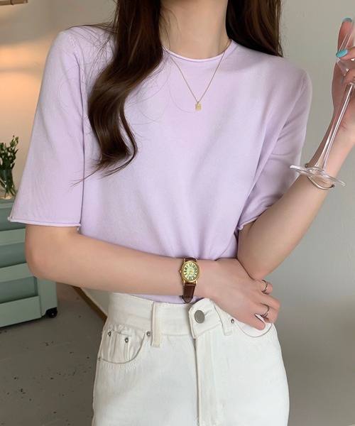 Ulysses（ユリシス）の「ラウンドネック5分袖ニットトップス（ニット/セーター・レディース・ダークパープル/ブラック/ブルー/グリーン/ライトパープル/ホワイト/アイボリー・F）」の12枚目の写真