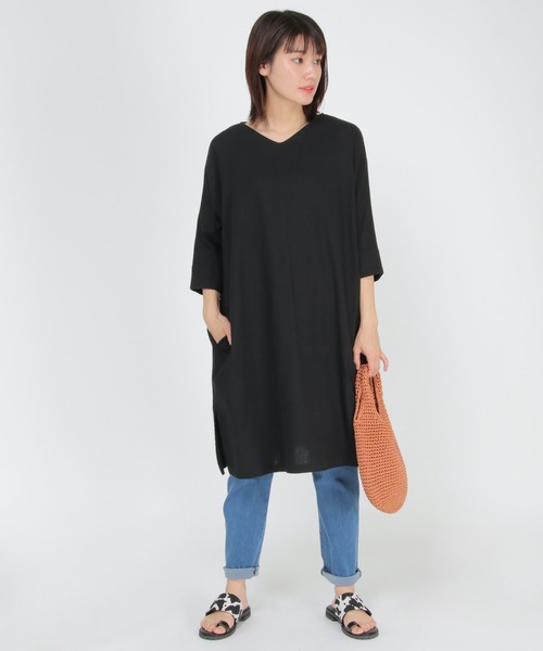 LBC（エルビーシー）の「リネンブレンドサックワンピ（ワンピース・レディース・ブラック/オレンジ/グリーン/ベージュ・M/L）」の10枚目の写真