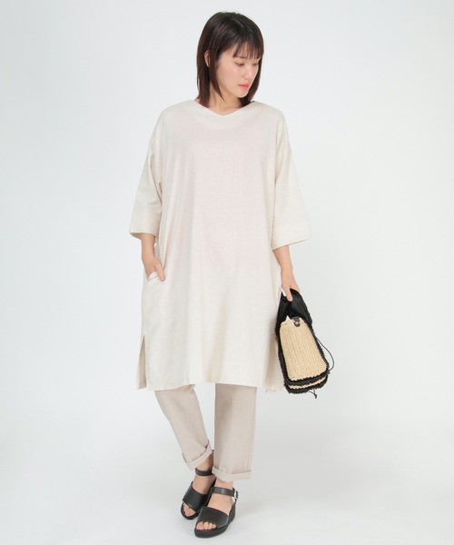 LBC（エルビーシー）の「リネンブレンドサックワンピ（ワンピース・レディース・ブラック/オレンジ/グリーン/ベージュ・M/L）」の12枚目の写真