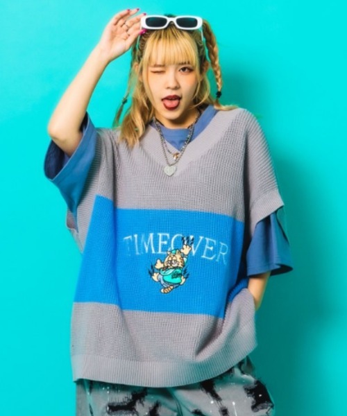 A'gem(エージェム)の「『A'gem/エージェム』LINE VEST/ワイドボーダー刺繍ニットベスト(ベスト・メンズ・イエロー/グレー/ダークグリーン・FREE)」の2枚目の写真