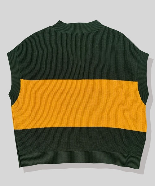 A'gem(エージェム)の「『A'gem/エージェム』LINE VEST/ワイドボーダー刺繍ニットベスト(ベスト・メンズ・イエロー/グレー/ダークグリーン・FREE)」の7枚目の写真
