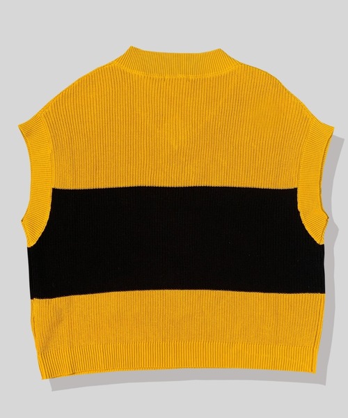 A'gem(エージェム)の「『A'gem/エージェム』LINE VEST/ワイドボーダー刺繍ニットベスト(ベスト・メンズ・イエロー/グレー/ダークグリーン・FREE)」の9枚目の写真