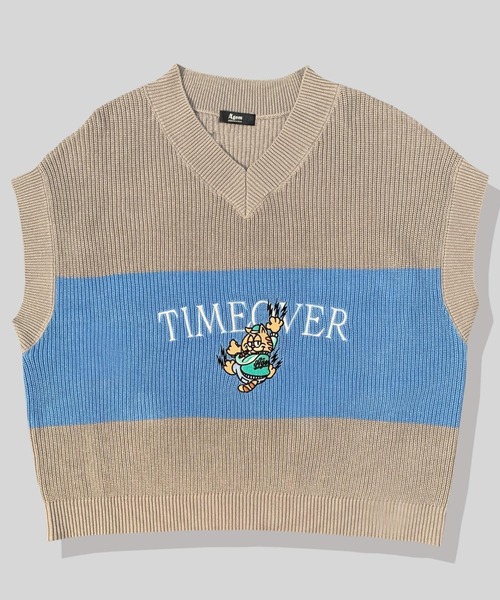 A'gem(エージェム)の「『A'gem/エージェム』LINE VEST/ワイドボーダー刺繍ニットベスト(ベスト・メンズ・イエロー/グレー/ダークグリーン・FREE)」の4枚目の写真