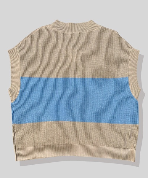 A'gem(エージェム)の「『A'gem/エージェム』LINE VEST/ワイドボーダー刺繍ニットベスト(ベスト・メンズ・イエロー/グレー/ダークグリーン・FREE)」の5枚目の写真