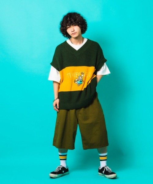 A'gem(エージェム)の「『A'gem/エージェム』LINE VEST/ワイドボーダー刺繍ニットベスト(ベスト・メンズ・イエロー/グレー/ダークグリーン・FREE)」の16枚目の写真