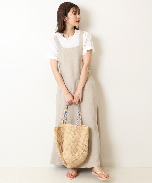 SLOBE IENA（スローブイエナ）の「リネンジャンパースカート（ジャンパースカート・レディース・ベージュ/オレンジ・FREE）」の9枚目の写真