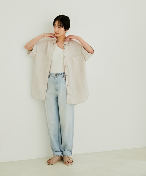 SALON adam et rope'(サロン アダム エ ロペ)の「【洗える】レーヨンリネンハーフスリーブシャツ(シャツ/ブラウス・レディース・ホワイト系その他/ブラウン系その他2/ピンク系その他2・FREE)」の4枚目の写真