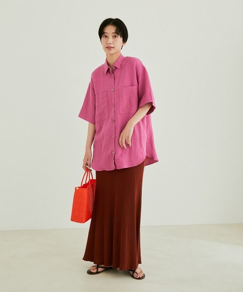 SALON adam et rope'(サロン アダム エ ロペ)の「【洗える】レーヨンリネンハーフスリーブシャツ(シャツ/ブラウス・レディース・ホワイト系その他/ブラウン系その他2/ピンク系その他2・FREE)」の8枚目の写真