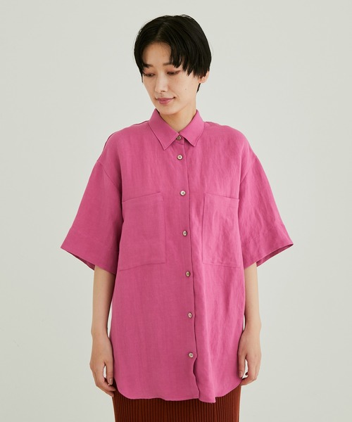 SALON adam et rope'(サロン アダム エ ロペ)の「【洗える】レーヨンリネンハーフスリーブシャツ(シャツ/ブラウス・レディース・ホワイト系その他/ブラウン系その他2/ピンク系その他2・FREE)」の9枚目の写真