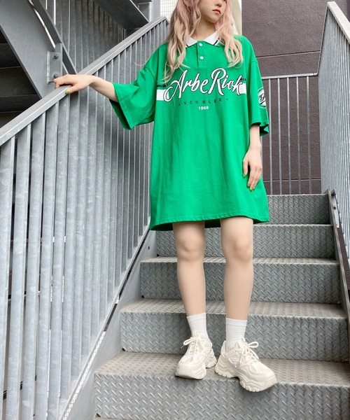 Figments(フィグメンツ)の「オーバーポロシャツ(ポロシャツ・レディース・ブラック/グリーン・FREE)」の12枚目の写真