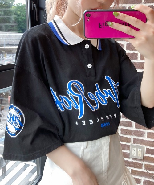 Figments(フィグメンツ)の「オーバーポロシャツ(ポロシャツ・レディース・ブラック/グリーン・FREE)」の15枚目の写真