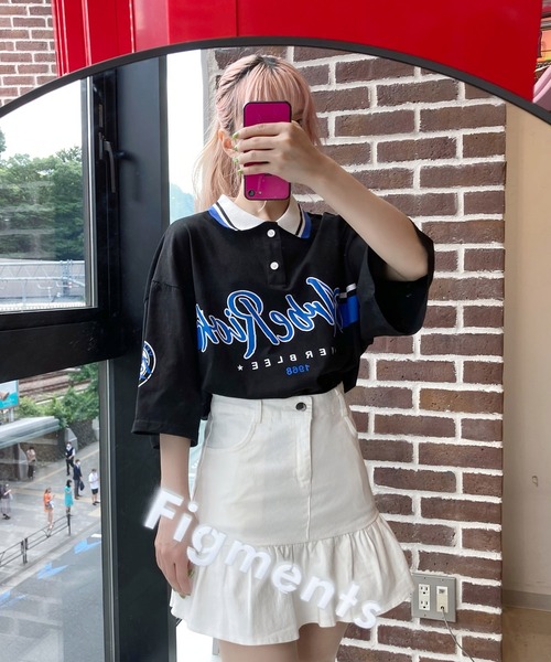 Figments(フィグメンツ)の「オーバーポロシャツ(ポロシャツ・レディース・ブラック/グリーン・FREE)」の14枚目の写真