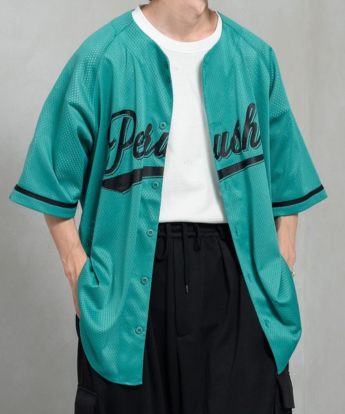 Perushu(ペルーシュ)の「メッシュベースボールシャツ(シャツ/ブラウス・メンズ・ブラック/オフホワイト/グリーン・MEDIUM/LARGE)」の14枚目の写真