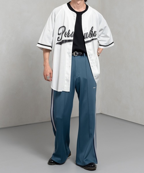 Perushu(ペルーシュ)の「メッシュベースボールシャツ(シャツ/ブラウス・メンズ・ブラック/オフホワイト/グリーン・MEDIUM/LARGE)」の4枚目の写真