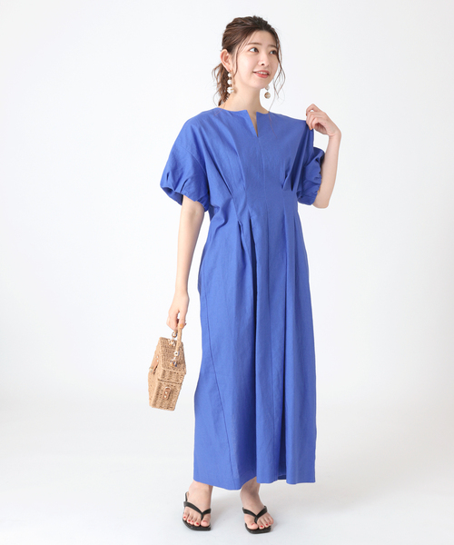 B.C STOCK(ベーセーストック)の「C/Lウエストタックワンピース(ワンピース・レディース・オレンジ/ブルー/グリーン・FREE)」の4枚目の写真